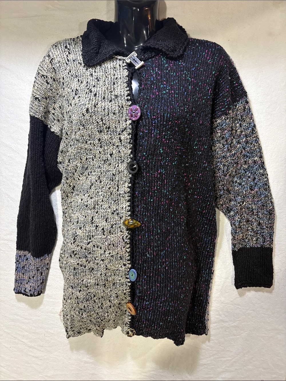 Vintage Handmade Heavy Chunky Mismatched Yarn Confetti Knit Sweater Size M L